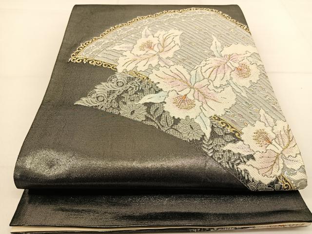 平和屋着物◎六通柄袋帯 唐織 檜扇カトレア文 金銀糸 引箔 正絹 逸品 BAAT8337yc