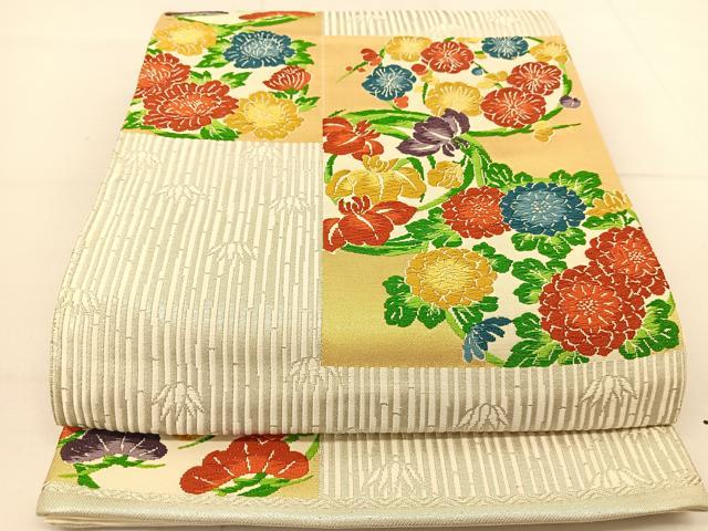 平和屋着物◎六通柄袋帯 唐織 花丸文 金銀糸 正絹 逸品 BAAT8341yc