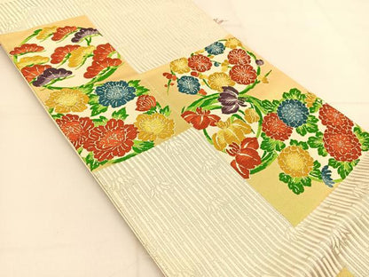 平和屋着物◎六通柄袋帯 唐織 花丸文 金銀糸 正絹 逸品 BAAT8341yc