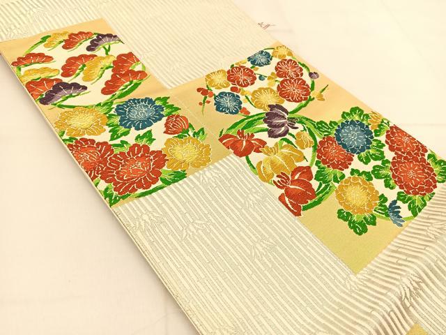 平和屋着物◎六通柄袋帯 唐織 花丸文 金銀糸 正絹 逸品 BAAT8341yc