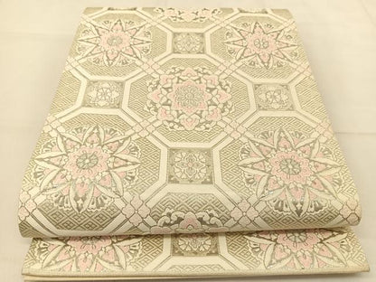平和屋着物◎六通柄袋帯 唐織 蜀江花文 銀糸 正絹 逸品 BAAT8349yc