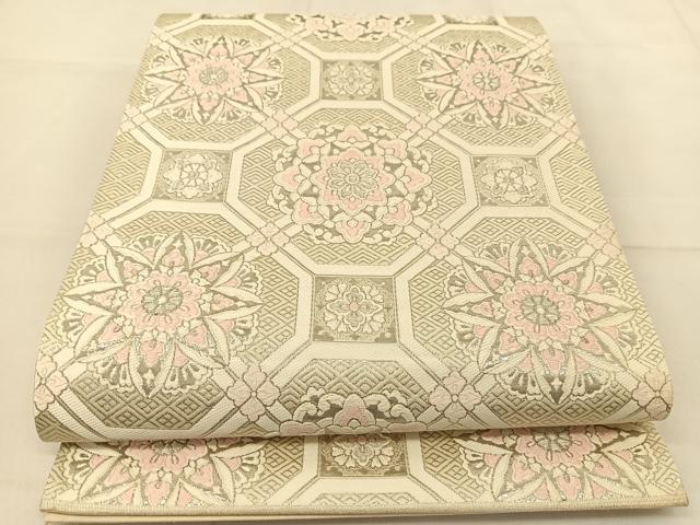 平和屋着物◎六通柄袋帯 唐織 蜀江花文 銀糸 正絹 逸品 BAAT8349yc