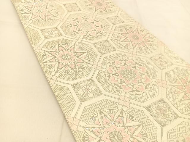平和屋着物◎六通柄袋帯 唐織 蜀江花文 銀糸 正絹 逸品 BAAT8349yc