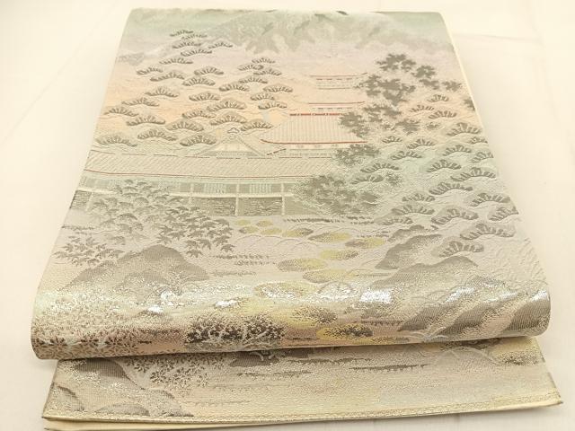 平和屋着物◎六通柄袋帯 錦プラチナ箔 風景文 正絹 逸品 BAAT8358yc
