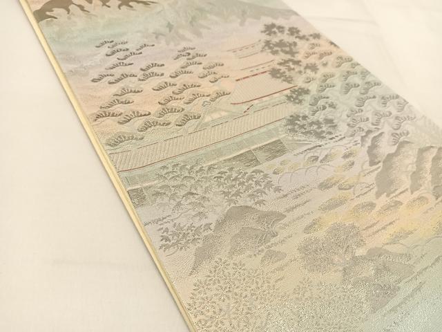平和屋着物◎六通柄袋帯 錦プラチナ箔 風景文 正絹 逸品 BAAT8358yc
