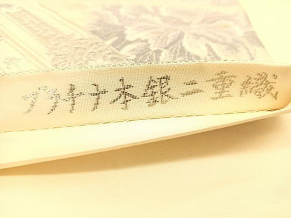 平和屋着物◎六通柄袋帯 唐織 プラチナ本銀二重織 鳳凰楽器花文 正絹 逸品 BAAT8360yc