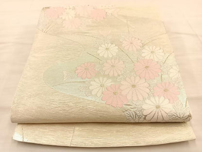 平和屋着物＊夏物　六通柄袋帯　流水草花文　金銀糸　正絹　逸品　BAAT8448du