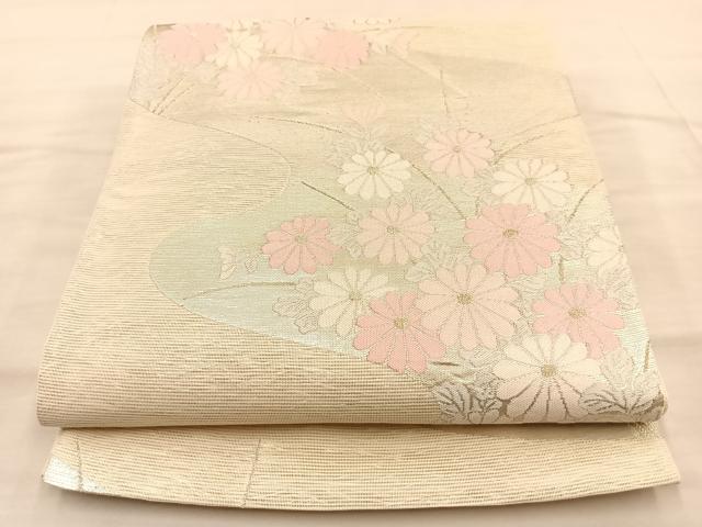 平和屋着物＊夏物　六通柄袋帯　流水草花文　金銀糸　正絹　逸品　BAAT8448du