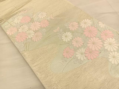 平和屋着物＊夏物　六通柄袋帯　流水草花文　金銀糸　正絹　逸品　BAAT8448du