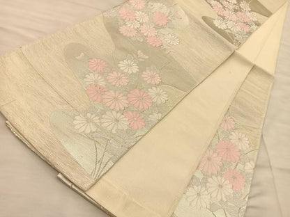 平和屋着物＊夏物　六通柄袋帯　流水草花文　金銀糸　正絹　逸品　BAAT8448du
