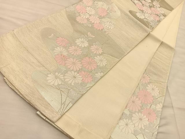 平和屋着物＊夏物　六通柄袋帯　流水草花文　金銀糸　正絹　逸品　BAAT8448du