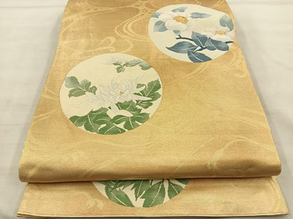 平和屋着物◎六通柄袋帯 花丸文 金糸 正絹 逸品 BAAT8612fc