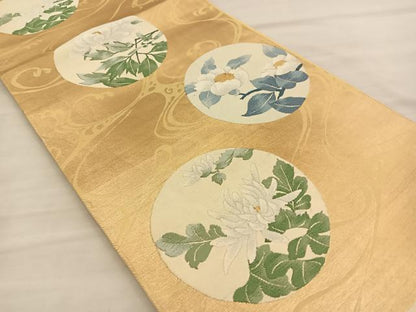平和屋着物◎六通柄袋帯 花丸文 金糸 正絹 逸品 BAAT8612fc