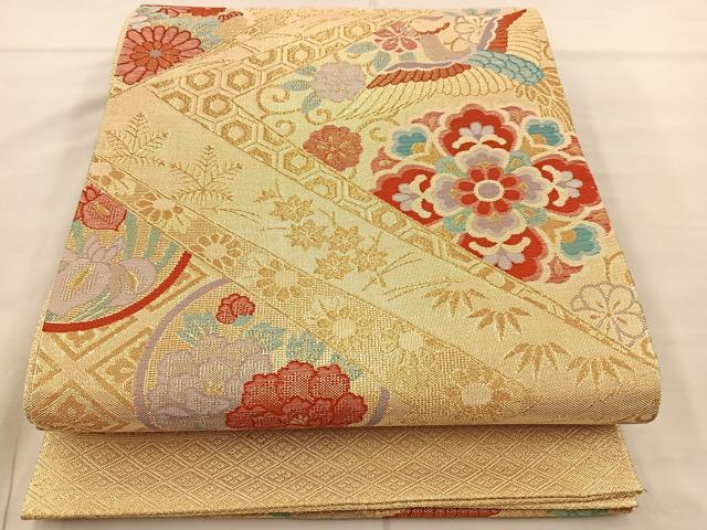 平和屋着物◎佐賀錦 六通柄袋帯 花鳥文 金糸 正絹 逸品 BAAT8613fc