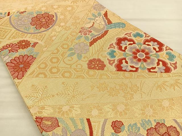 平和屋着物◎佐賀錦 六通柄袋帯 花鳥文 金糸 正絹 逸品 BAAT8613fc