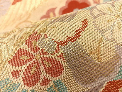 平和屋着物◎佐賀錦 六通柄袋帯 花鳥文 金糸 正絹 逸品 BAAT8613fc