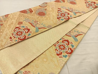 平和屋着物◎佐賀錦 六通柄袋帯 花鳥文 金糸 正絹 逸品 BAAT8613fc