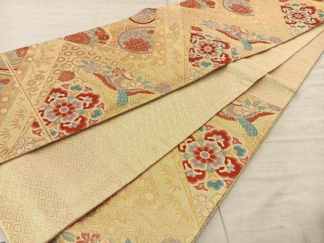平和屋着物◎佐賀錦 六通柄袋帯 花鳥文 金糸 正絹 逸品 BAAT8613fc