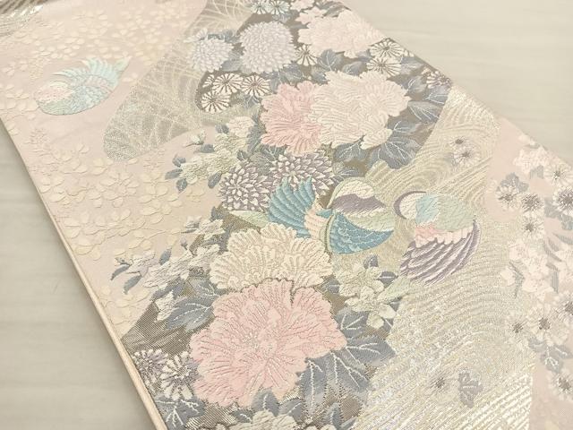 平和屋着物◎六通柄袋帯　唐織　鴛鴦花文　銀糸　正絹　逸品　BAAT8617fc