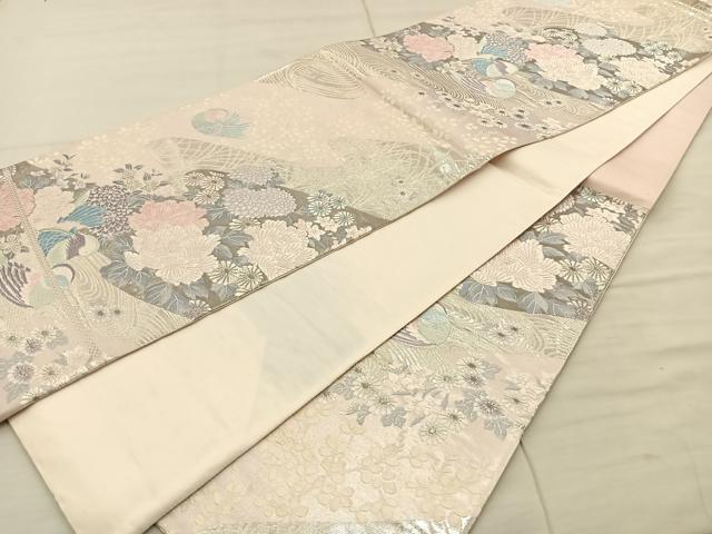 平和屋着物◎六通柄袋帯　唐織　鴛鴦花文　銀糸　正絹　逸品　BAAT8617fc