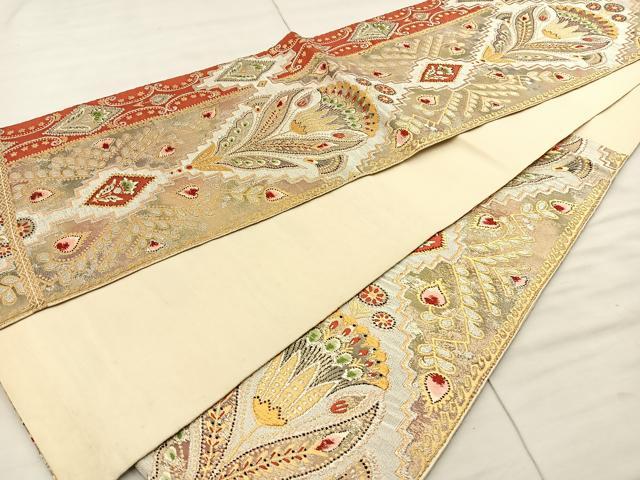 平和屋着物◎六通柄袋帯 唐織 近京更紗 金糸 正絹 逸品 BAAT8621fc