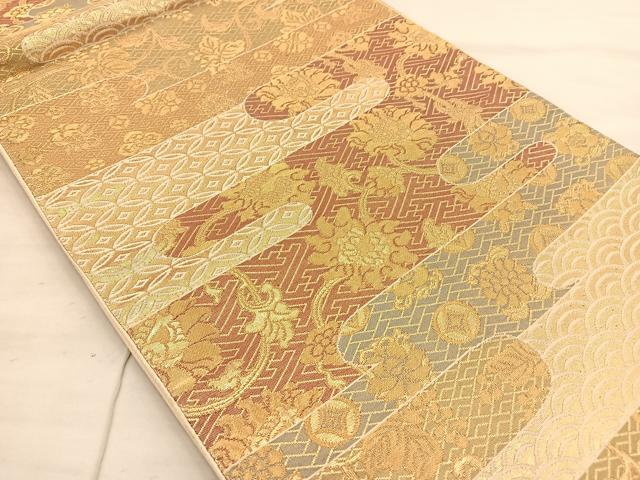 平和屋着物◎六通柄袋帯 有職名物裂 金糸 正絹 逸品 BAAT8623fc
