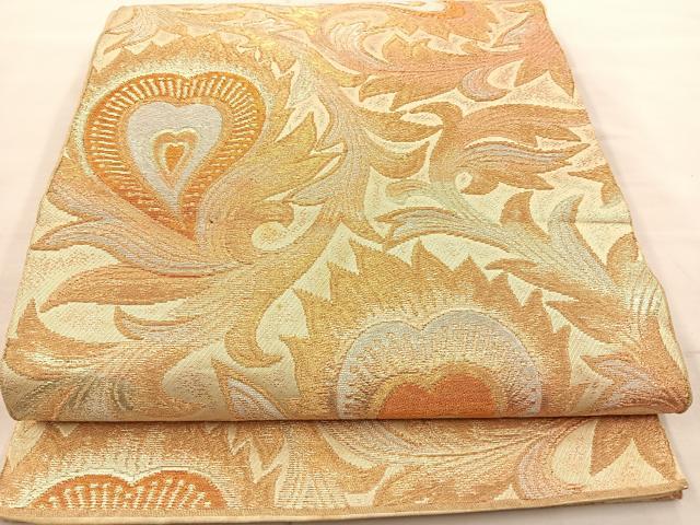 平和屋着物◎六通柄袋帯　更紗花文　金糸　正絹　逸品　BAAT8626fc