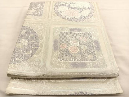 平和屋着物◎六通柄袋帯 唐織 王陶異文 銀糸 正絹 逸品 BAAT9305hv