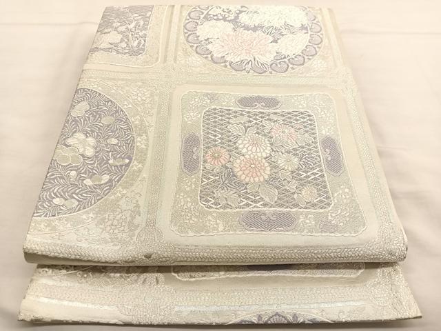 平和屋着物◎六通柄袋帯 唐織 王陶異文 銀糸 正絹 逸品 BAAT9305hv