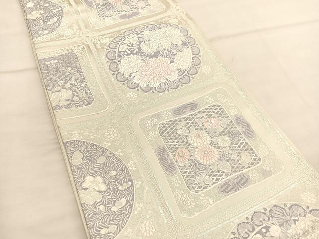 平和屋着物◎六通柄袋帯 唐織 王陶異文 銀糸 正絹 逸品 BAAT9305hv