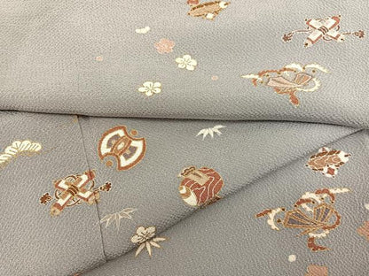 平和屋着物●上質な小紋　宝尽くし　金彩　鬼しぼ縮緬　正絹　逸品　BAAT8741hv