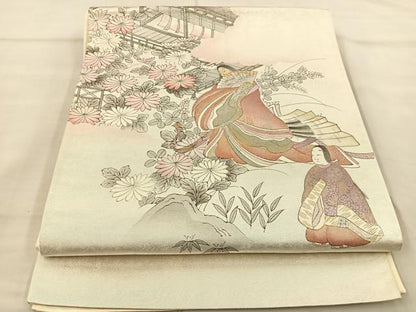 平和屋着物◎太鼓柄袋帯　手描き　人物花文　金糸　正絹　逸品　BAAT8811fc