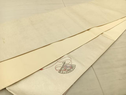 平和屋着物◎太鼓柄袋帯　手描き　人物花文　金糸　正絹　逸品　BAAT8811fc