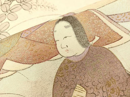 平和屋着物◎太鼓柄袋帯　手描き　人物花文　金糸　正絹　逸品　BAAT8811fc