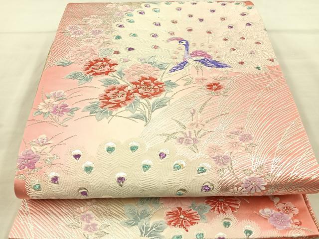 平和屋着物◎六通柄袋帯 唐織 孔雀花文 正絹 逸品 BAAT8812fc