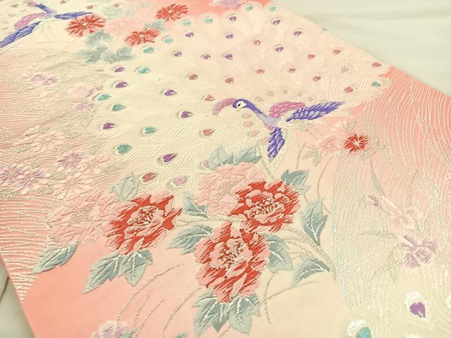 平和屋着物◎六通柄袋帯 唐織 孔雀花文 正絹 逸品 BAAT8812fc