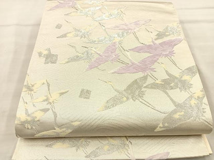 平和屋着物◎六通柄袋帯　唐織　飛鶴文　銀糸　正絹　逸品　BAAT8813fc