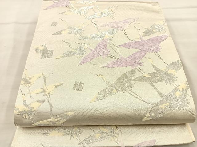 平和屋着物◎六通柄袋帯　唐織　飛鶴文　銀糸　正絹　逸品　BAAT8813fc