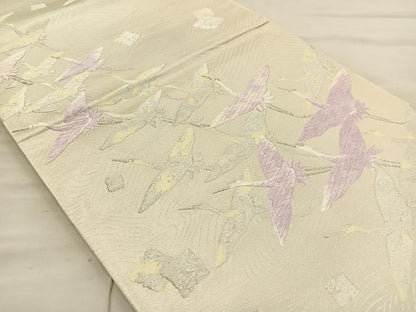 平和屋着物◎六通柄袋帯　唐織　飛鶴文　銀糸　正絹　逸品　BAAT8813fc