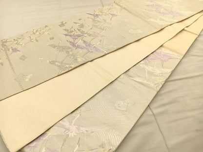平和屋着物◎六通柄袋帯　唐織　飛鶴文　銀糸　正絹　逸品　BAAT8813fc