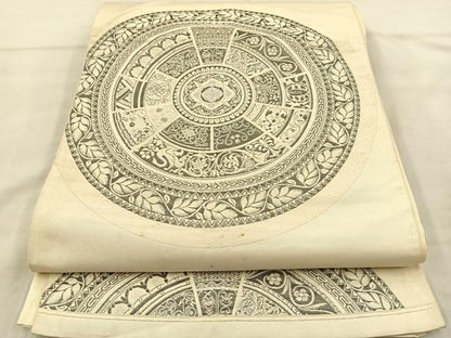平和屋着物◎六通柄袋帯 花鳥丸文 銀糸 正絹 逸品 BAAT8815fc