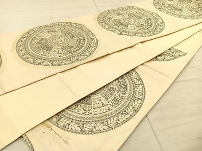 平和屋着物◎六通柄袋帯 花鳥丸文 銀糸 正絹 逸品 BAAT8815fc