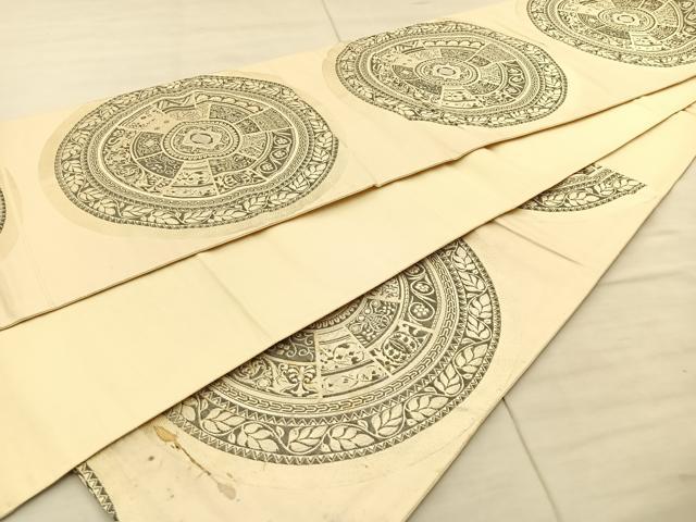 平和屋着物◎六通柄袋帯 花鳥丸文 銀糸 正絹 逸品 BAAT8815fc