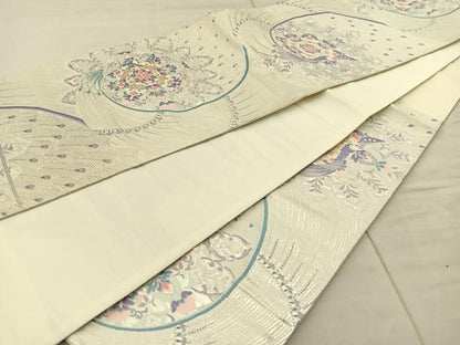 平和屋着物◎六通柄袋帯 唐織 孔雀華文 金銀糸 正絹 逸品 BAAT8821fc