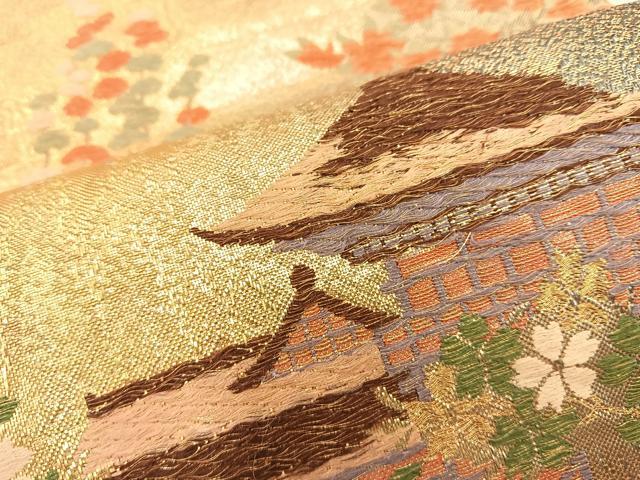 平和屋着物◎六通柄袋帯 唐織 京洛百景文 金糸 正絹 逸品 BAAT8828fc