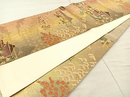 平和屋着物◎六通柄袋帯 唐織 京洛百景文 金糸 正絹 逸品 BAAT8828fc