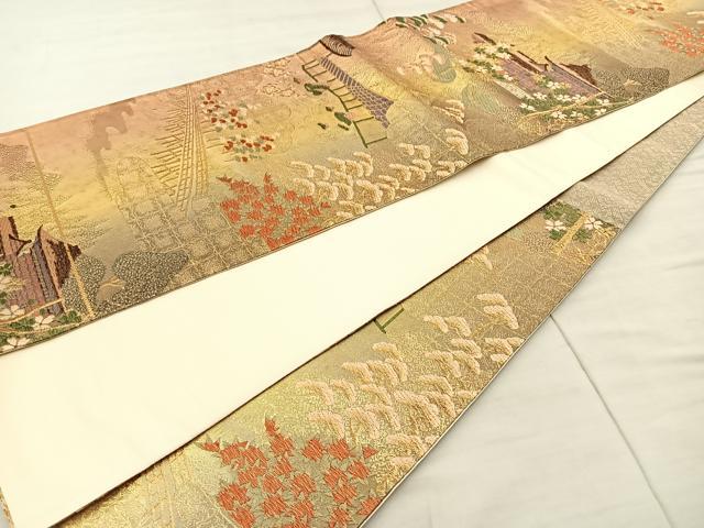 平和屋着物◎六通柄袋帯 唐織 京洛百景文 金糸 正絹 逸品 BAAT8828fc