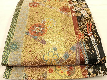 平和屋着物◎六通柄袋帯 唐織 草花文 金銀糸 正絹 逸品 BAAT8829fc