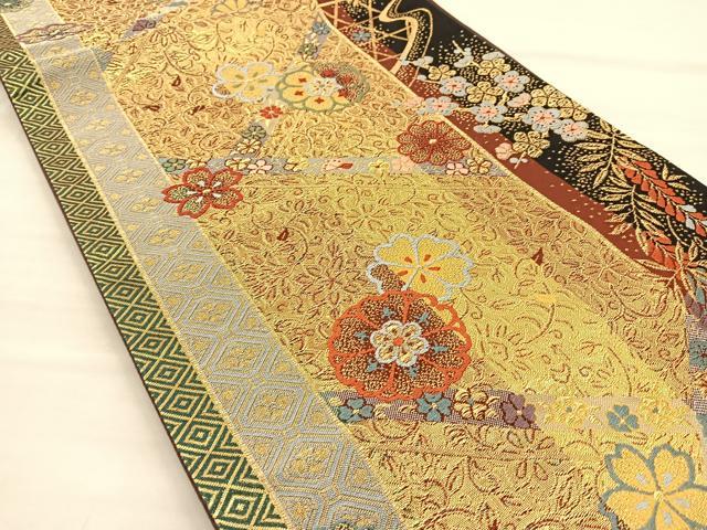 平和屋着物◎六通柄袋帯 唐織 草花文 金銀糸 正絹 逸品 BAAT8829fc