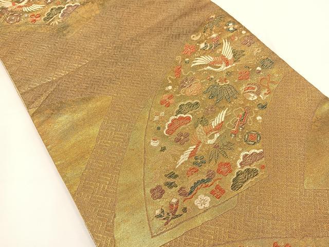 平和屋着物◎六通柄袋帯 地紙吉祥飛鶴文 金糸 正絹 逸品 BAAT8844yt